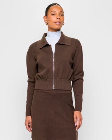 Long Sleeve Knit Zipped Bomber Jacket - Preview