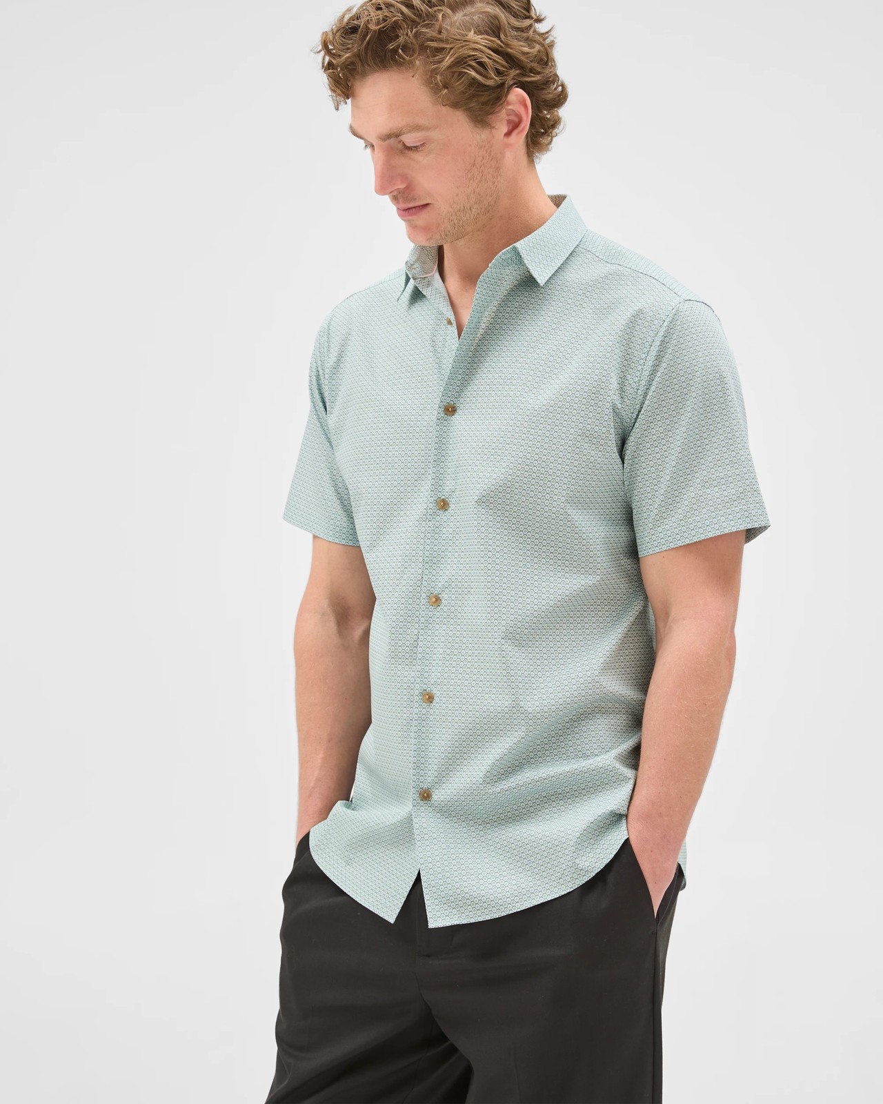 Preview Australian Cotton Short Sleeve Shirt - Floral Tile Sage 3 of 5