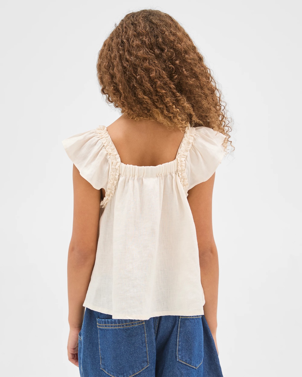 European Linen Flutter Sleeve Tank Top - Cream 4 of 6