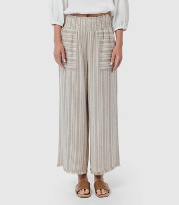 Linen Blend Wide Leg Beach Pants - Piping Hot