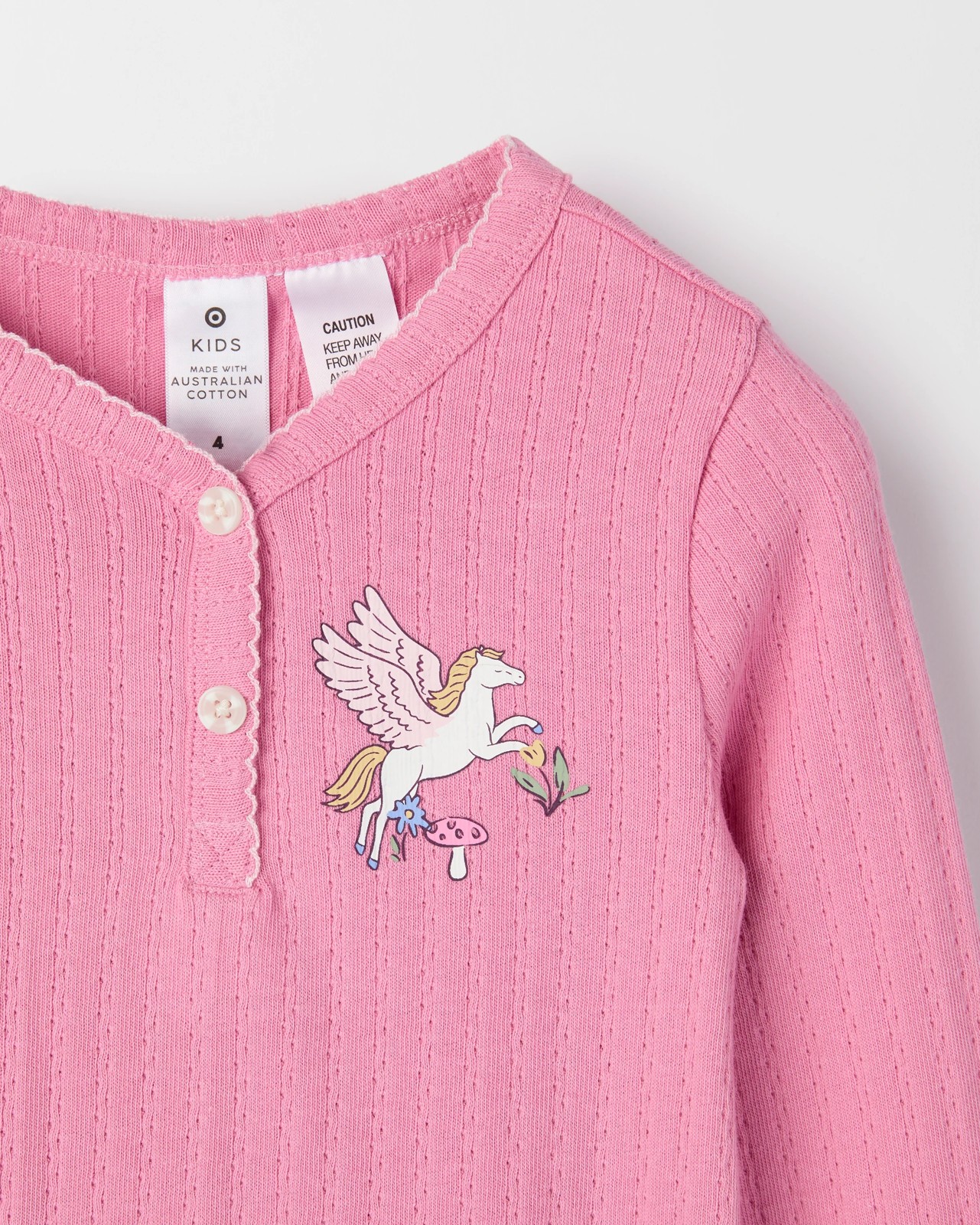 Australian Cotton Younger Girls Henley Top and Flannel Pants Pyjama Set - Pegasus 2 of 3