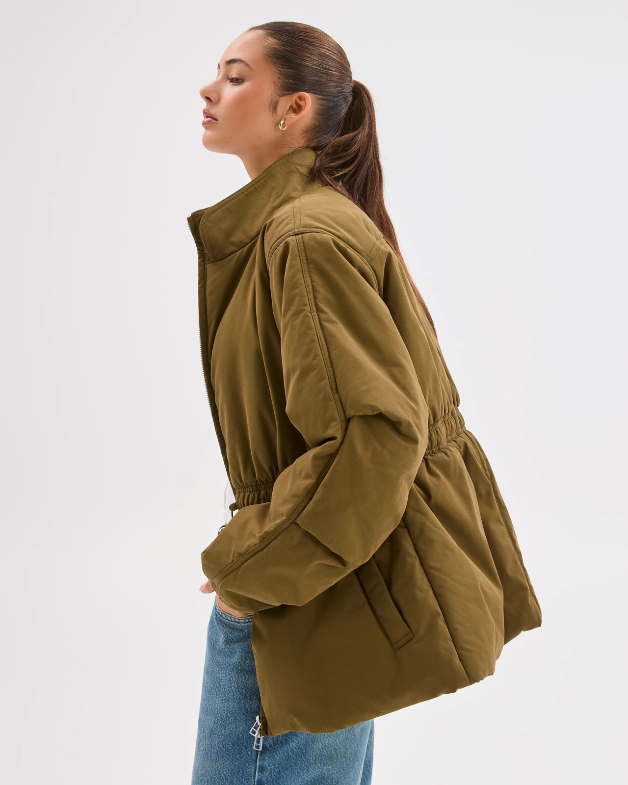 Lily Loves Australian Cotton Blend Cinched Puffer Jacket - Woodland Green 5 of 6