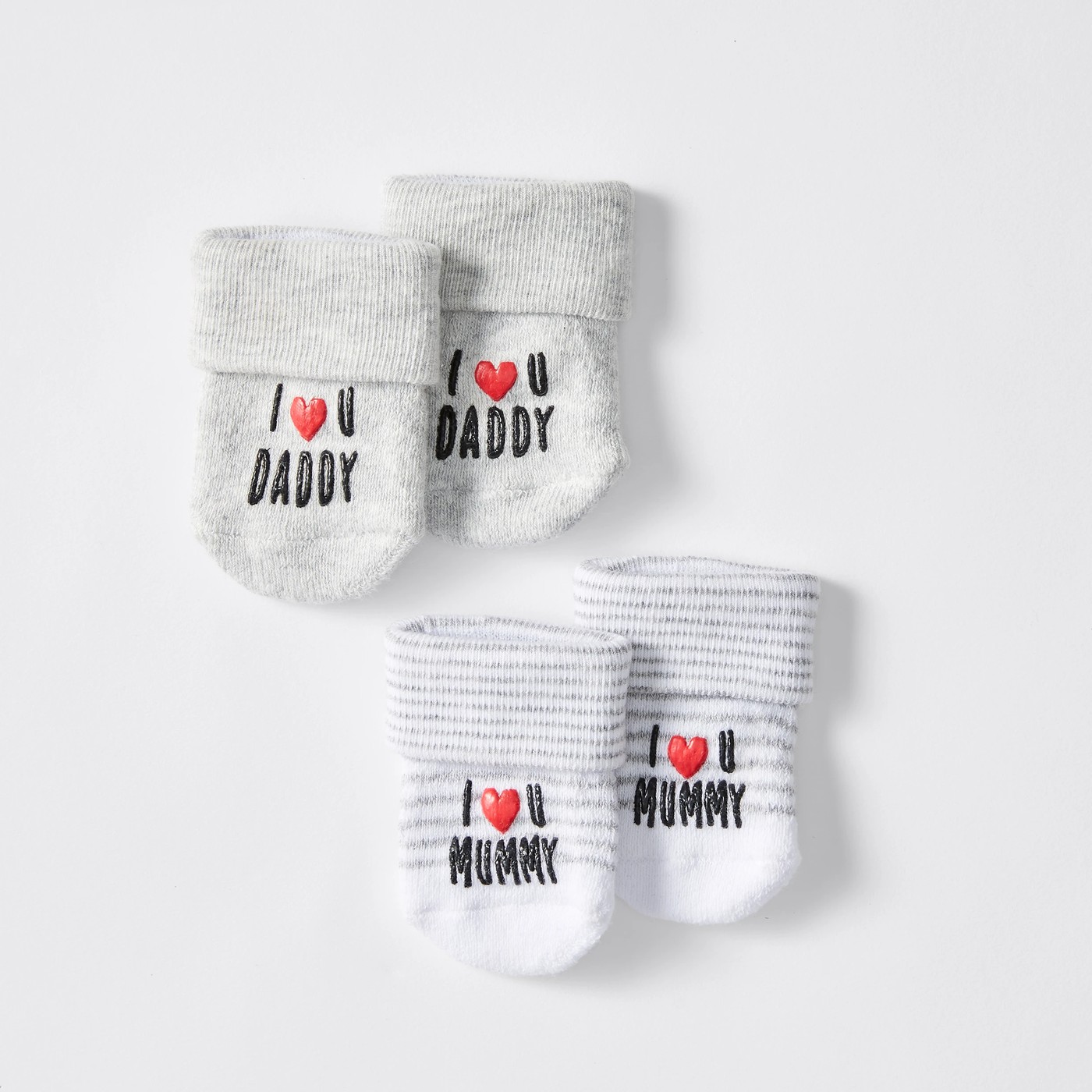 Underworks Baby 2 Pack Newborn Socks - I love Mummy and Daddy 2 of 2