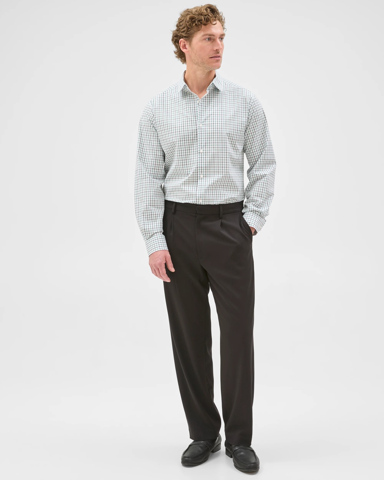 Preview Australian Cotton Tattersall Check Business Shirt - Green 5 of 5