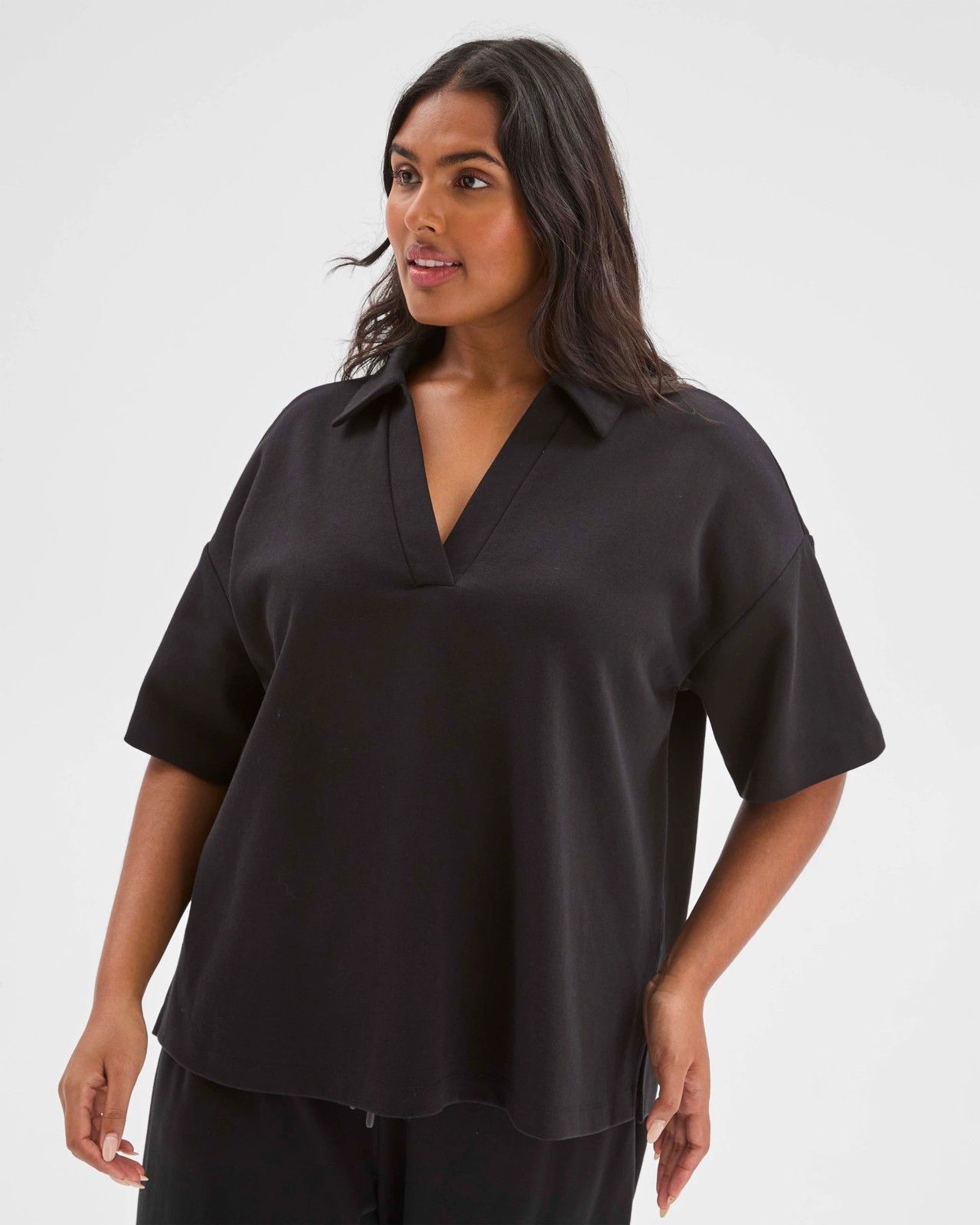 Plus Size Australian Cotton Blend Polo Neck Interlock T-Shirt 4 of 6