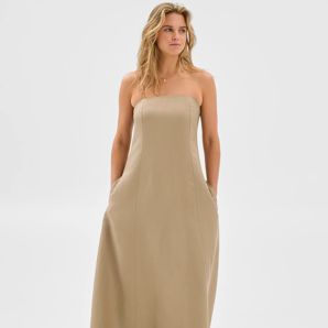 European Linen Blend Strapless Maxi Dress thumbnail 2