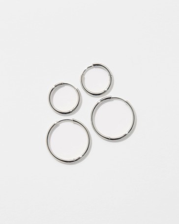 Waterproof 2 Pack Fine Hoop Earrings Set