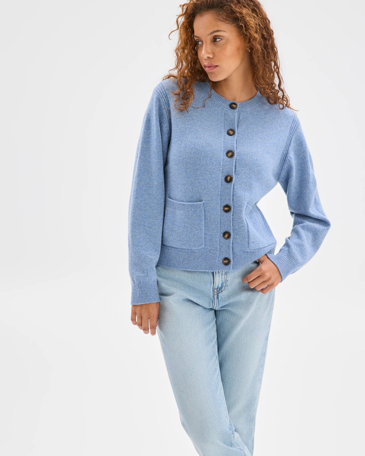 Lambswool Balloon Sleeve Cardigan - Mineral Mist 4 of 6