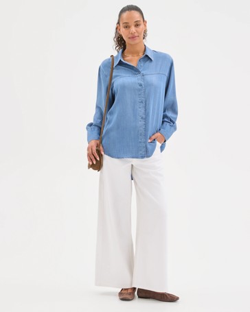 Long Sleeve Chambray Tie Shirt