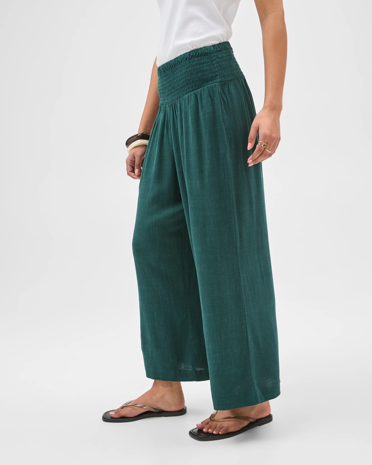 Resort Shirred Waist Culotte Pants - Deep Forest 4 of 6