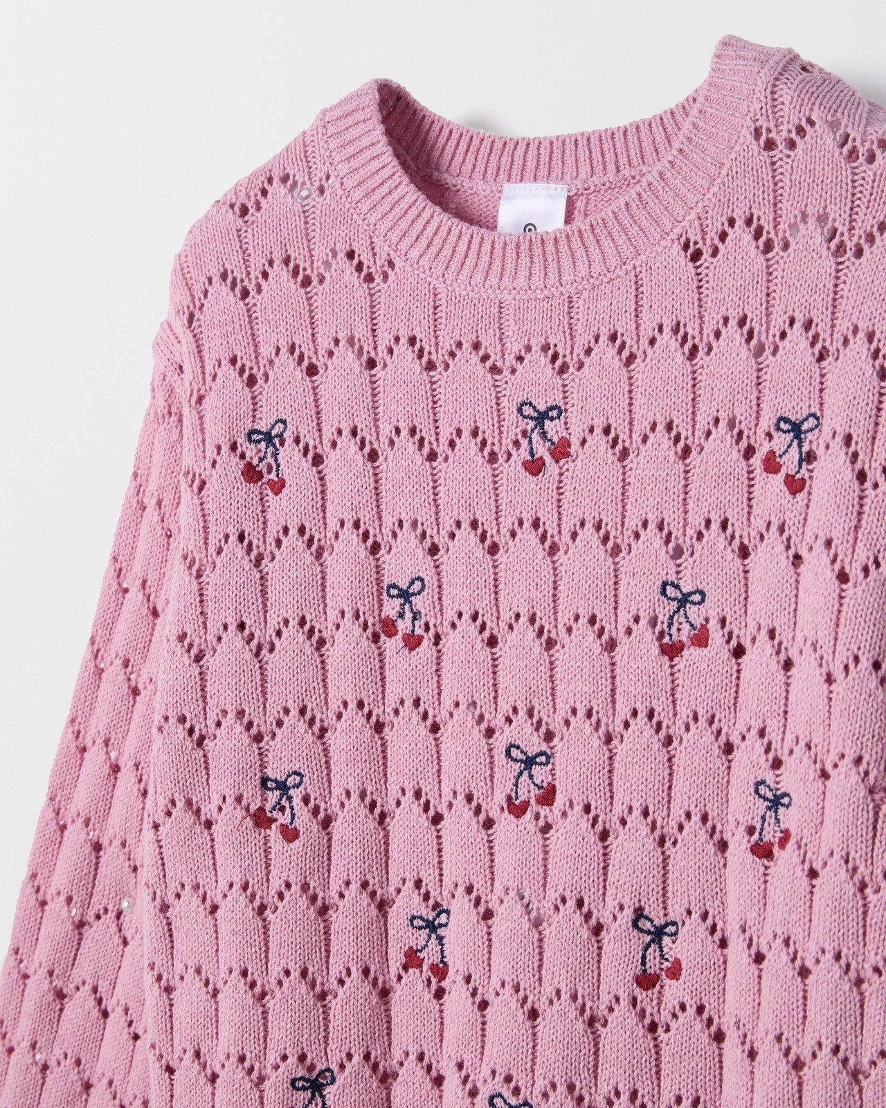 Australian Cotton Pointelle Embroidered Sweater - Pink 2 of 5