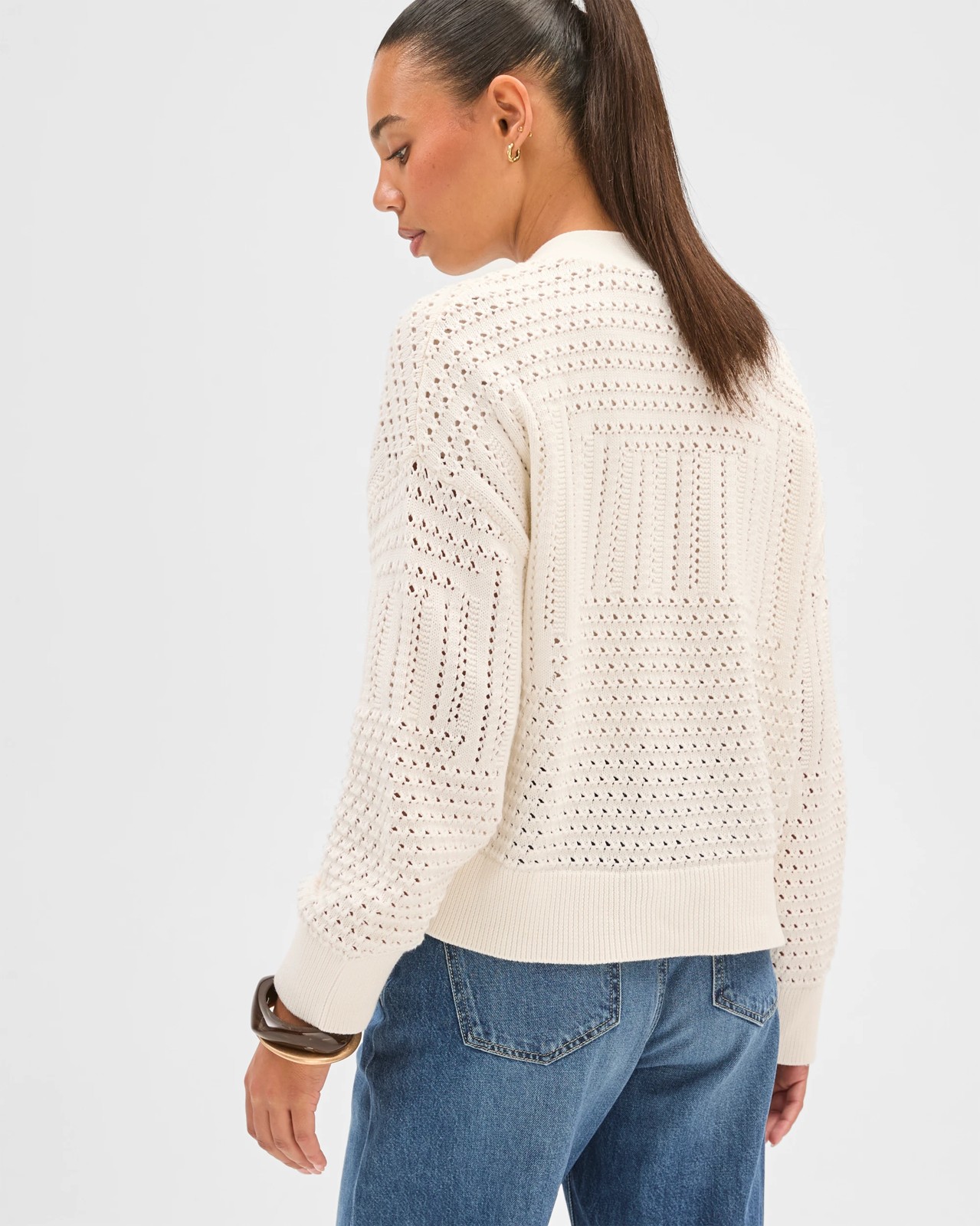 Australian Cotton Crochet Knit Cardigan  - Cloud Dancer 6 of 6