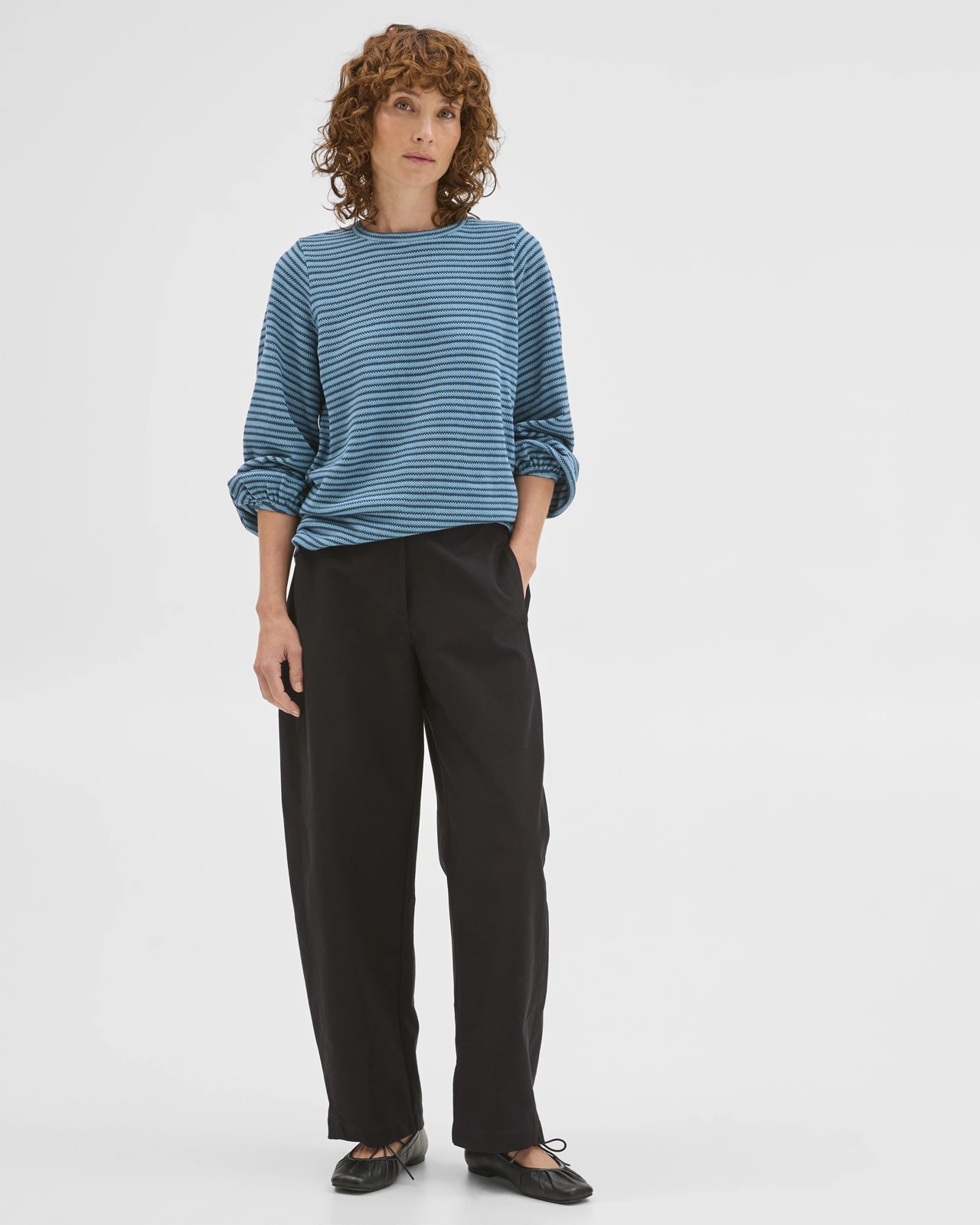 Australian Cotton Long Sleeve Textured Top - Sea Teal/Dark Teal 2 of 6