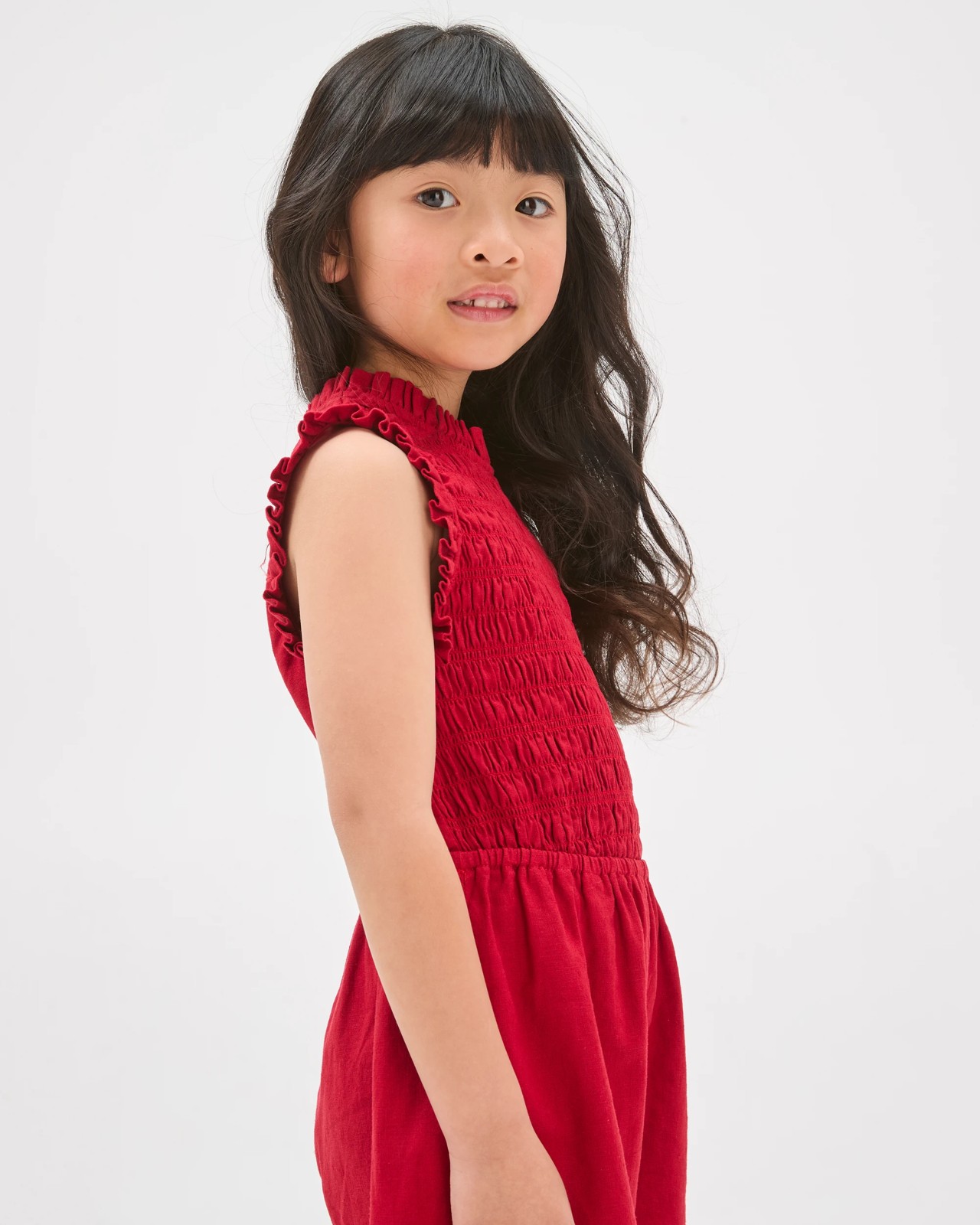 Linen Blend Sleeveless Playsuit - Red 3 of 5
