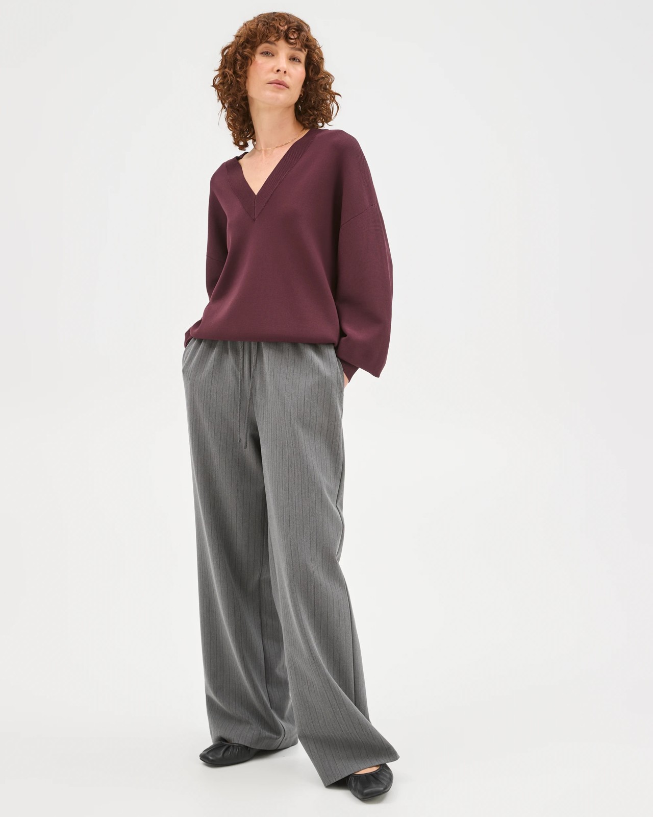 Preview Crepe Knit V-Neck Sweater - Pinot 3 of 6