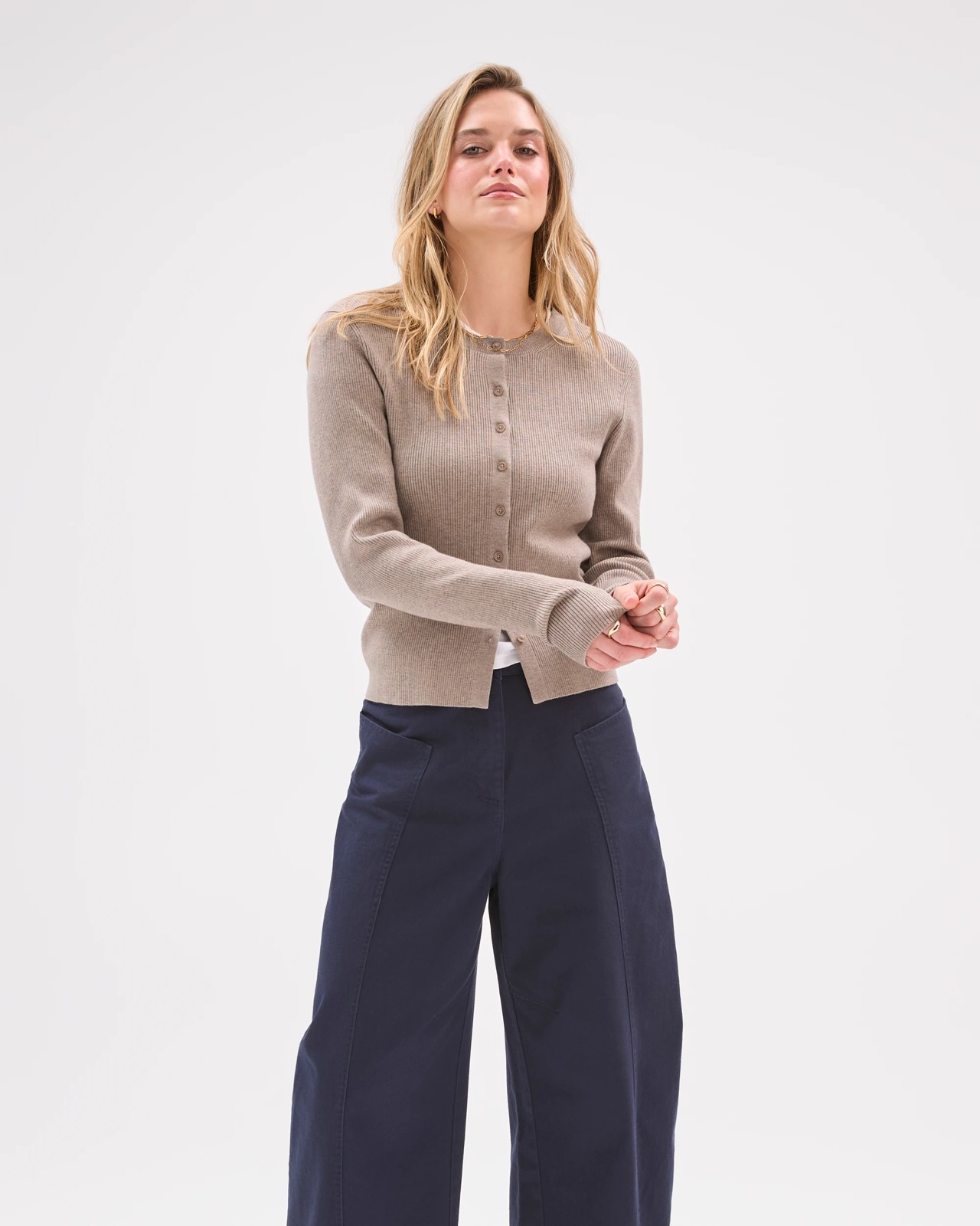 Lily Loves Crew Neck Cardigan - Taupe Marle 4 of 5