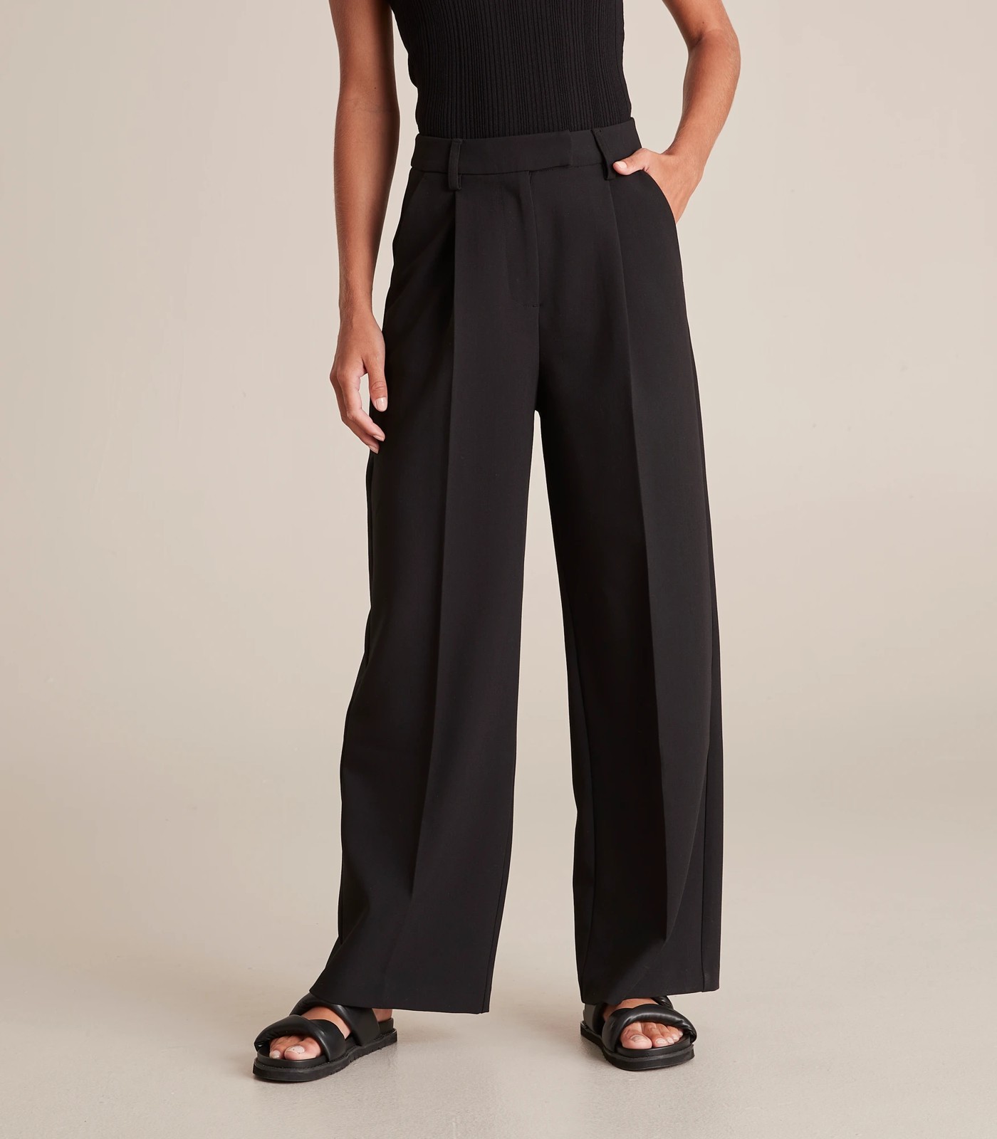 Women Wide Leg Pants High Waisted Cotton Palazzo Pants Work Long Trousers  with Pockets