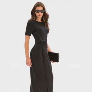 Petites Short Sleeve Drape Dress product image