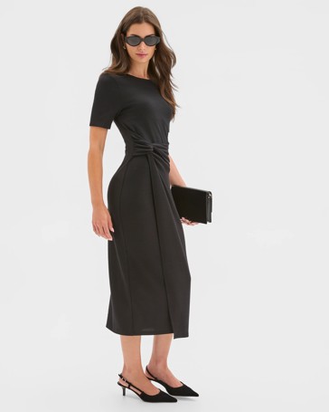 Petites Short Sleeve Drape Dress