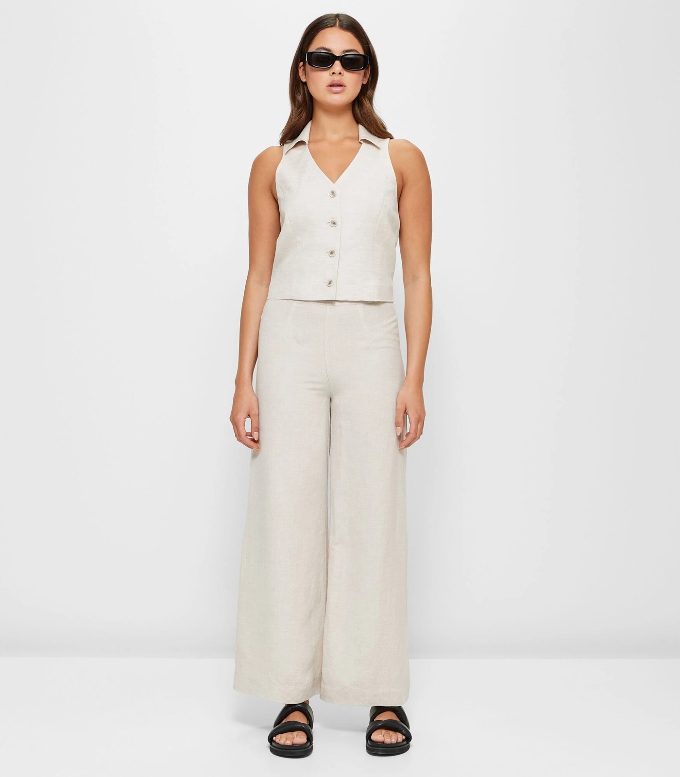 Linen-Blend Flat Front Pants