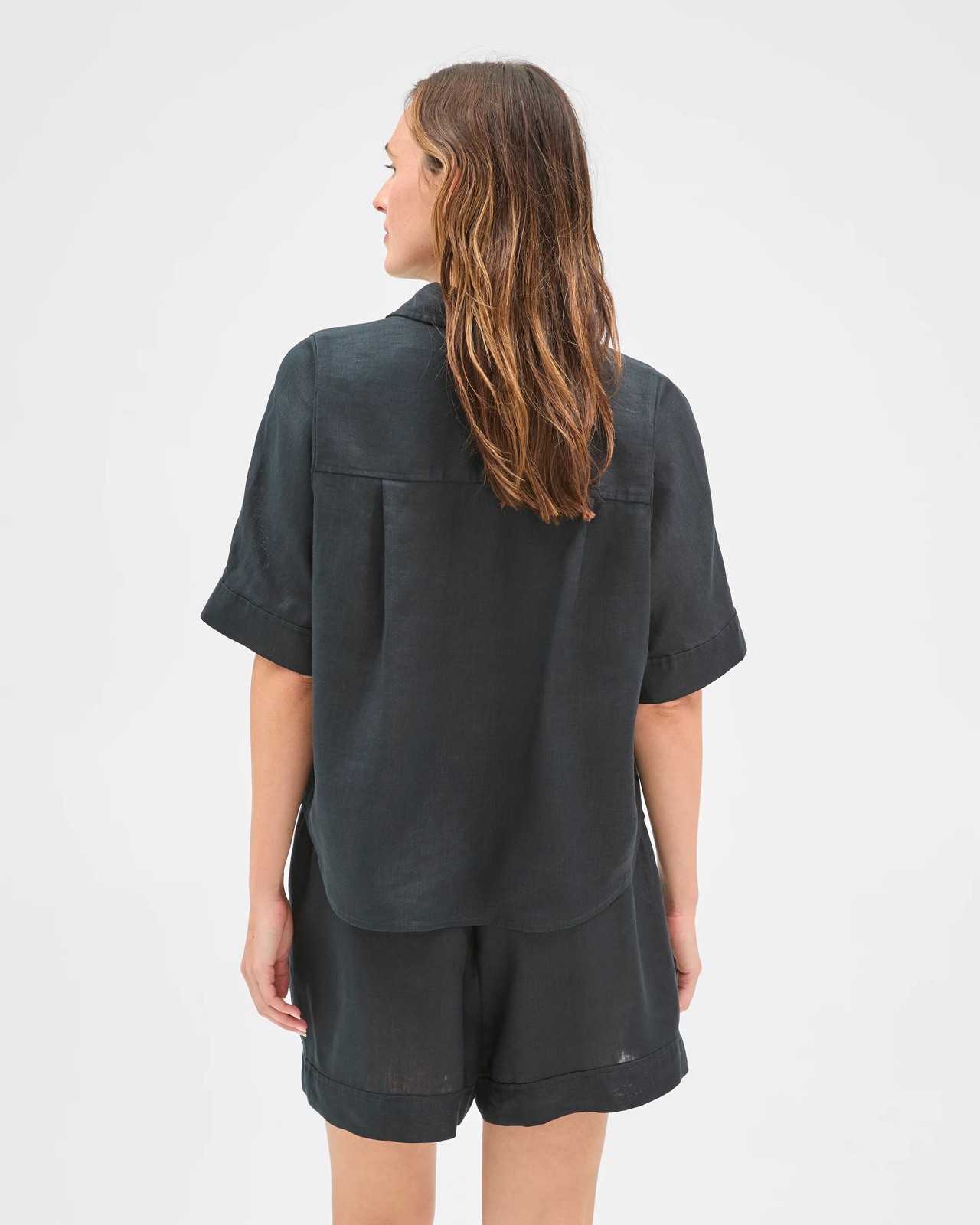 European Linen Short Sleeve Shirt - Black 6 of 6