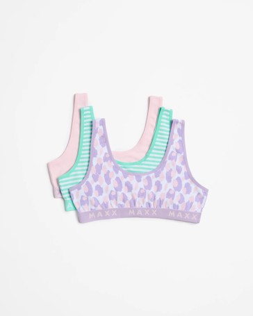Girls Scoop Crop Tops 3 Pack - Maxx - Leopard/Stripe