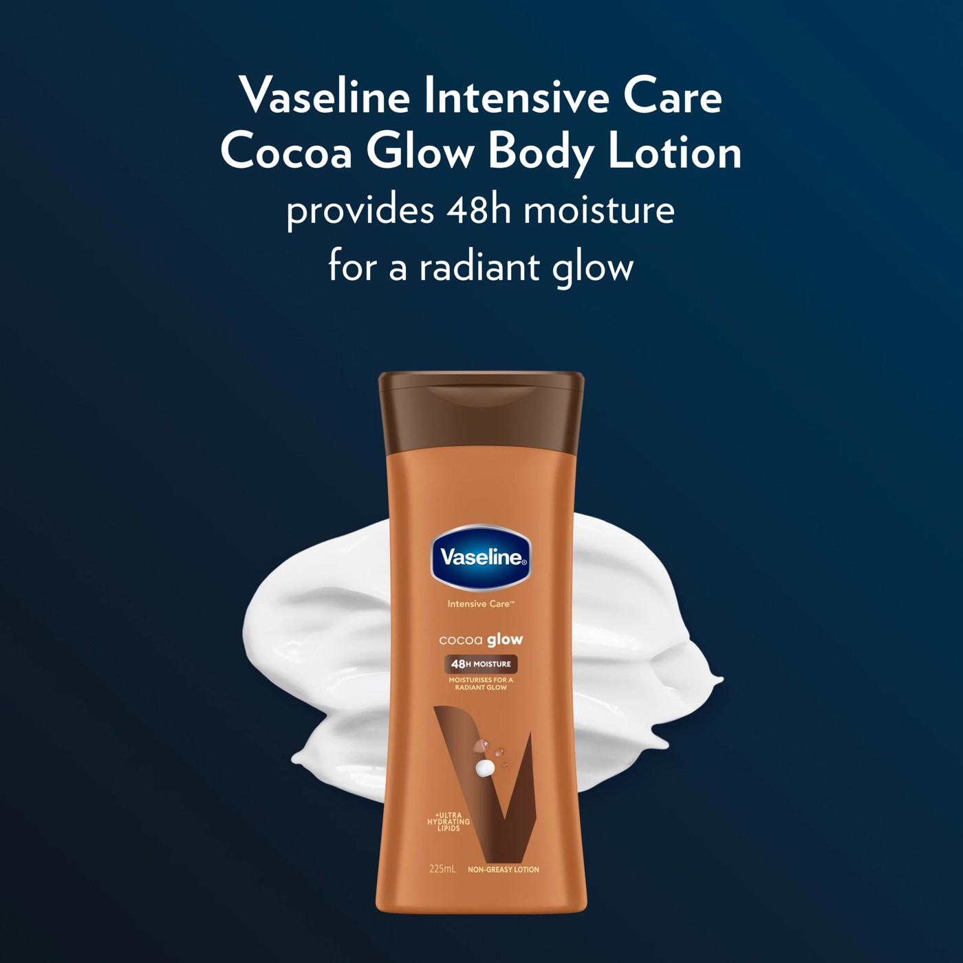 Vaseline Intensive Care Cocoa Glow 48H Moisture Body Lotion 225ml - Ultra Hydrating Lipids 3 of 5