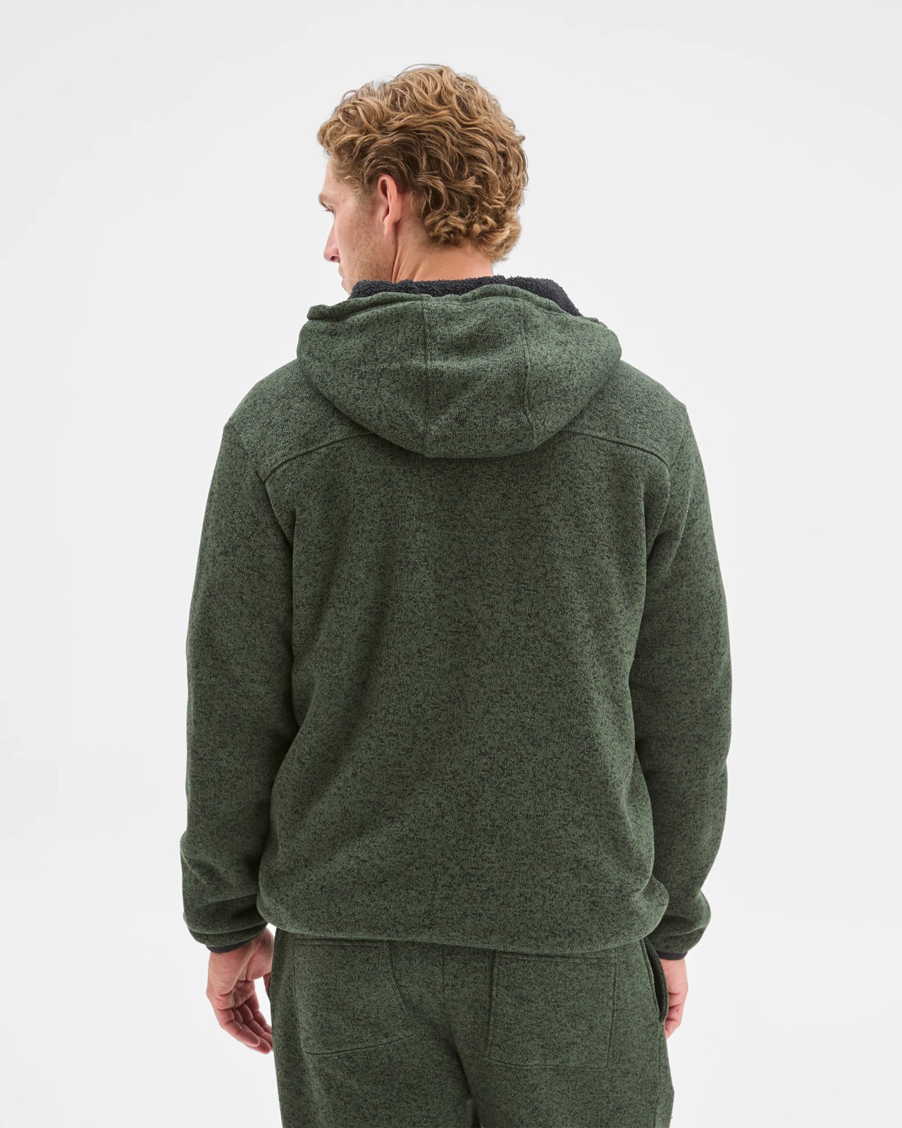 Teddy Lined Zip Through Fleece Hoodie - Green Marle 6 of 6