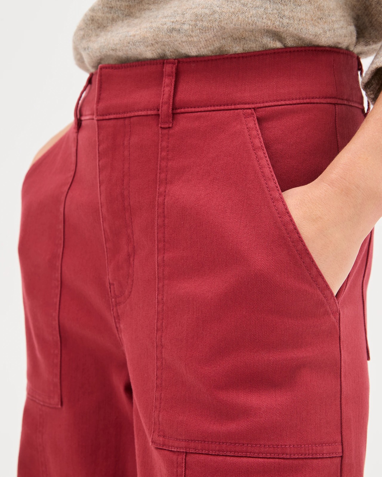 Australian Cotton Blend Stretch Twill Wide Leg Pants - Burnt Crimson 5 of 6