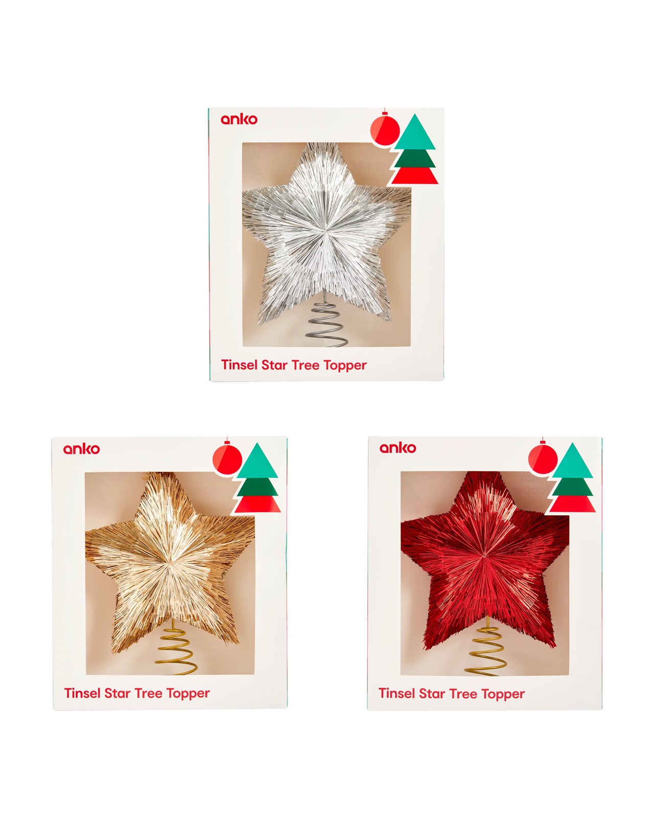 Anko Tinsel Star Tree Topper - Assorted 5 of 5