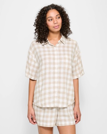 Linen Blend Short Sleeve Pyjama Set