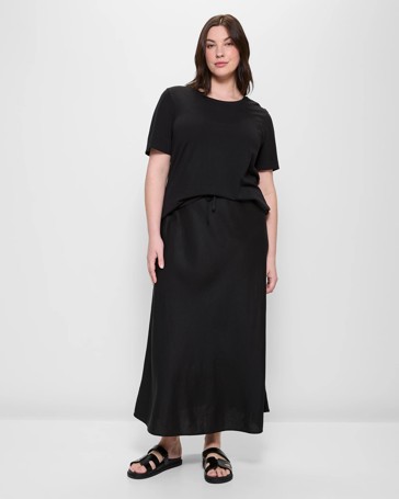 Plus Size Linen Blend Drawstring Slip Skirt