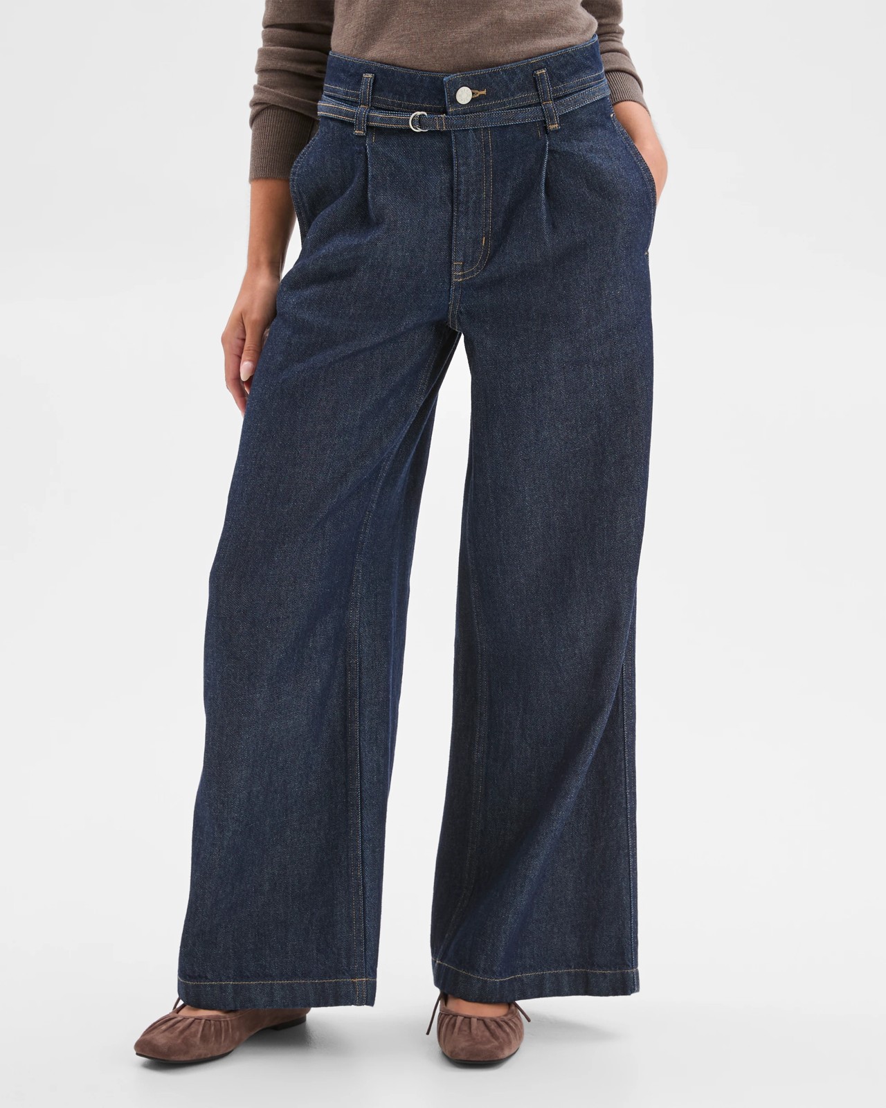 Petites Belted Slouch Denim Jeans 2 of 5
