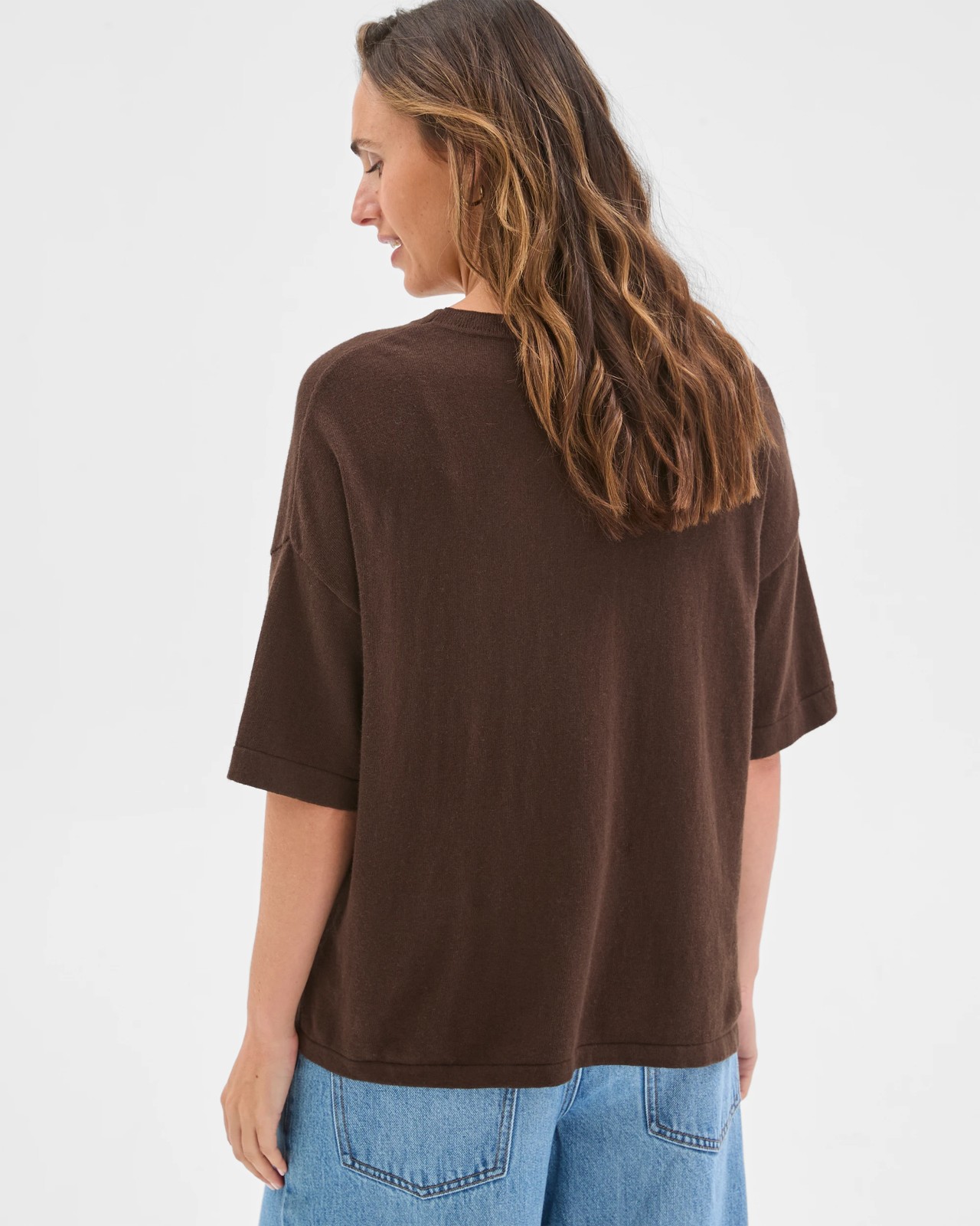 Australian Cotton Blend Oversized Crew Neck T-Shirt - Coffee Bean 6 of 6