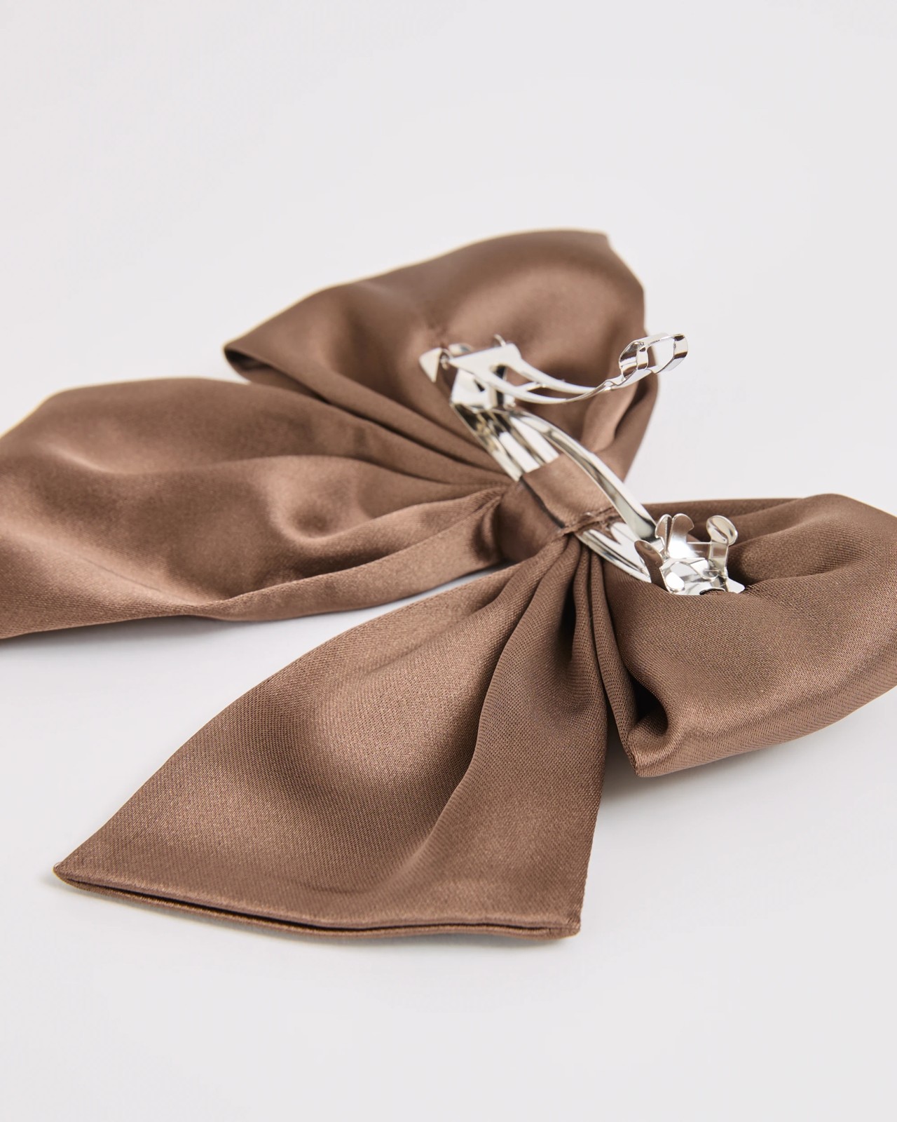 Satin Bow Barette Hair Clip - Chocolate 2 of 2