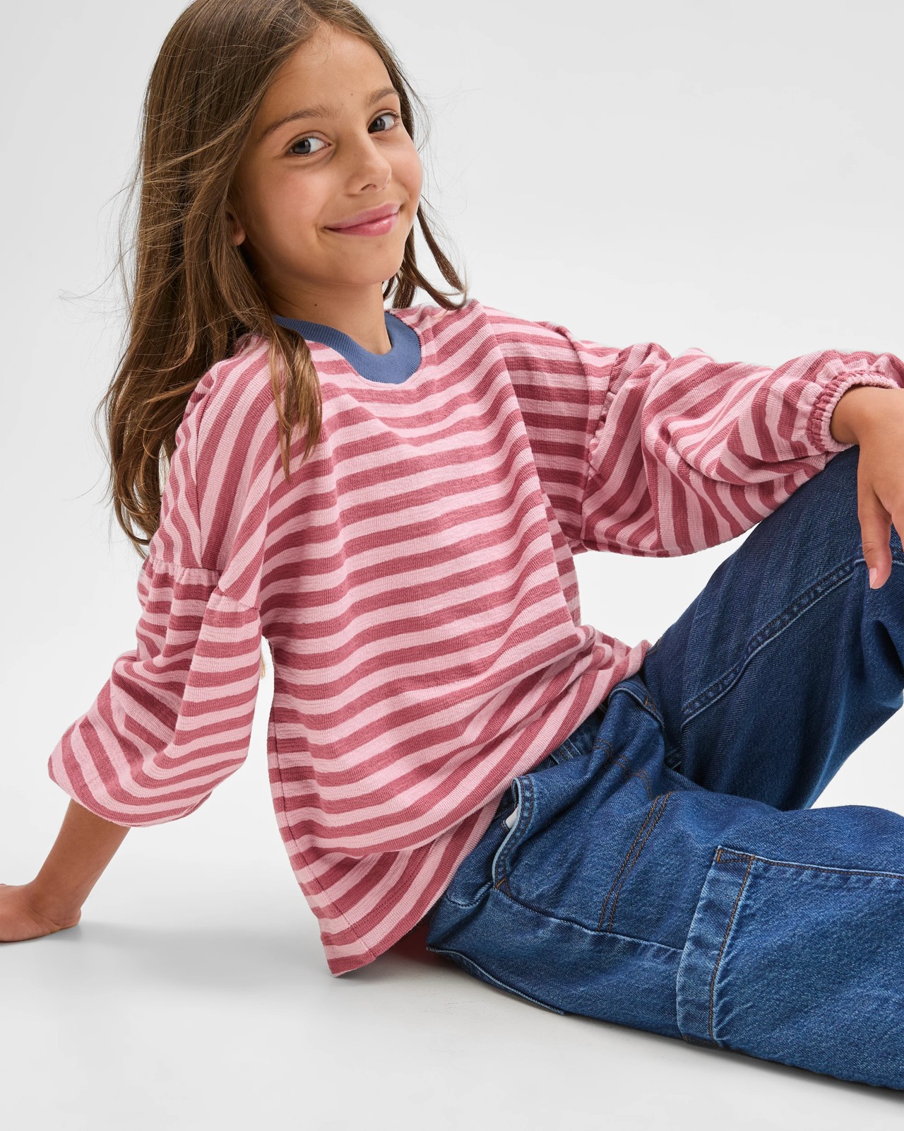 Australian Cotton Long Balloon Sleeve Striped T-Shirt - Dusty Pink 6 of 6