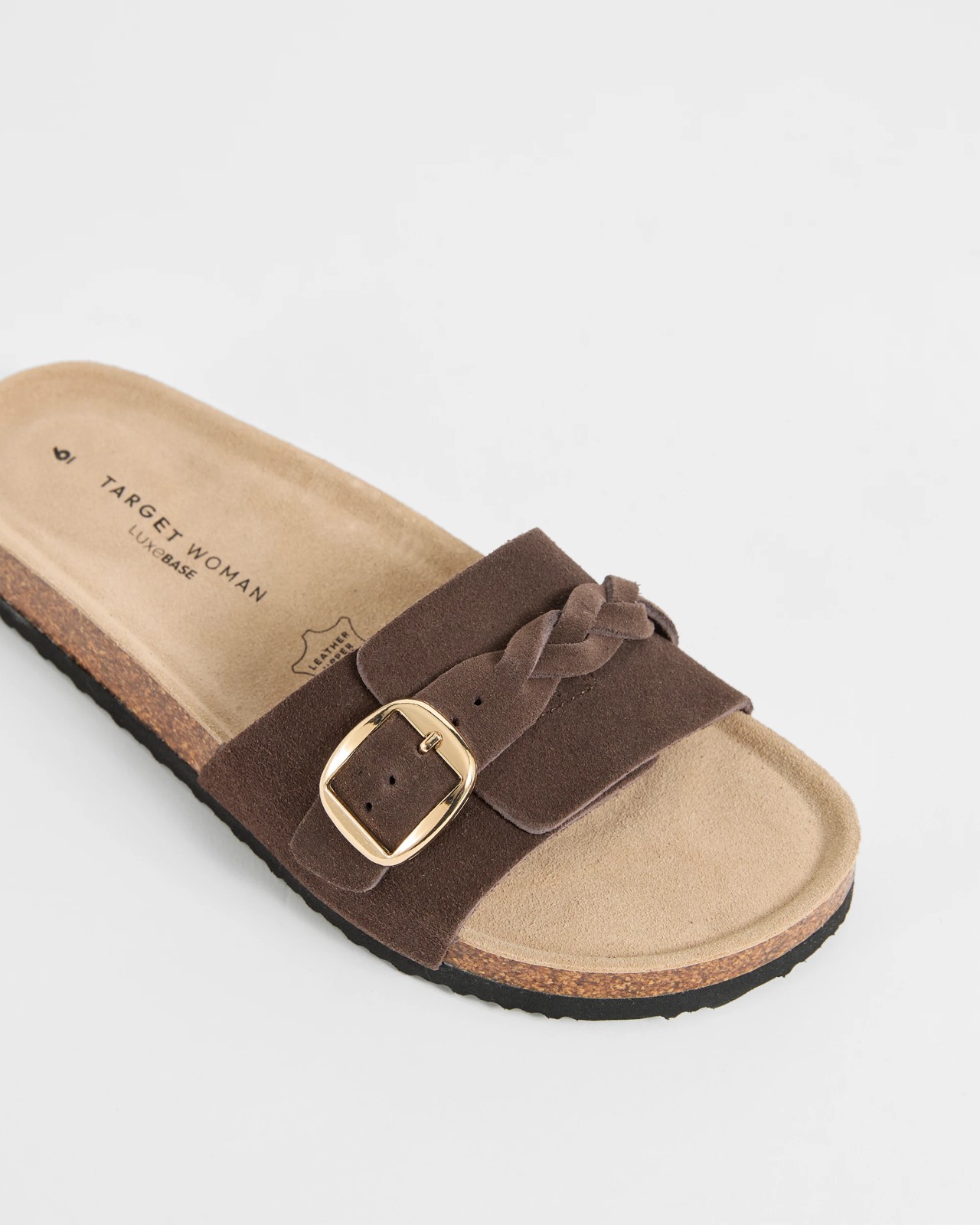 Sophie Genuine Suede Leather Braided Slides - Chocolate 2 of 3