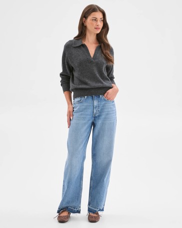 Petites Charcoal Lambswool Polo Sweater