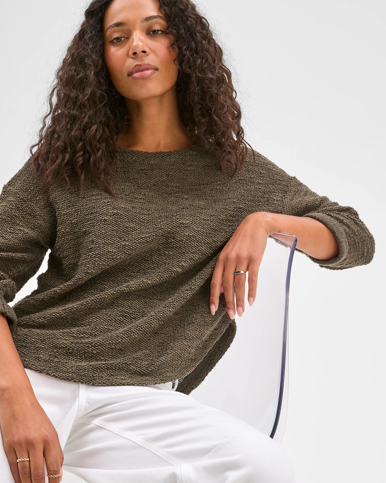 Australian Cotton Blend Curved Hem Textured Top - Oregano 4 of 6