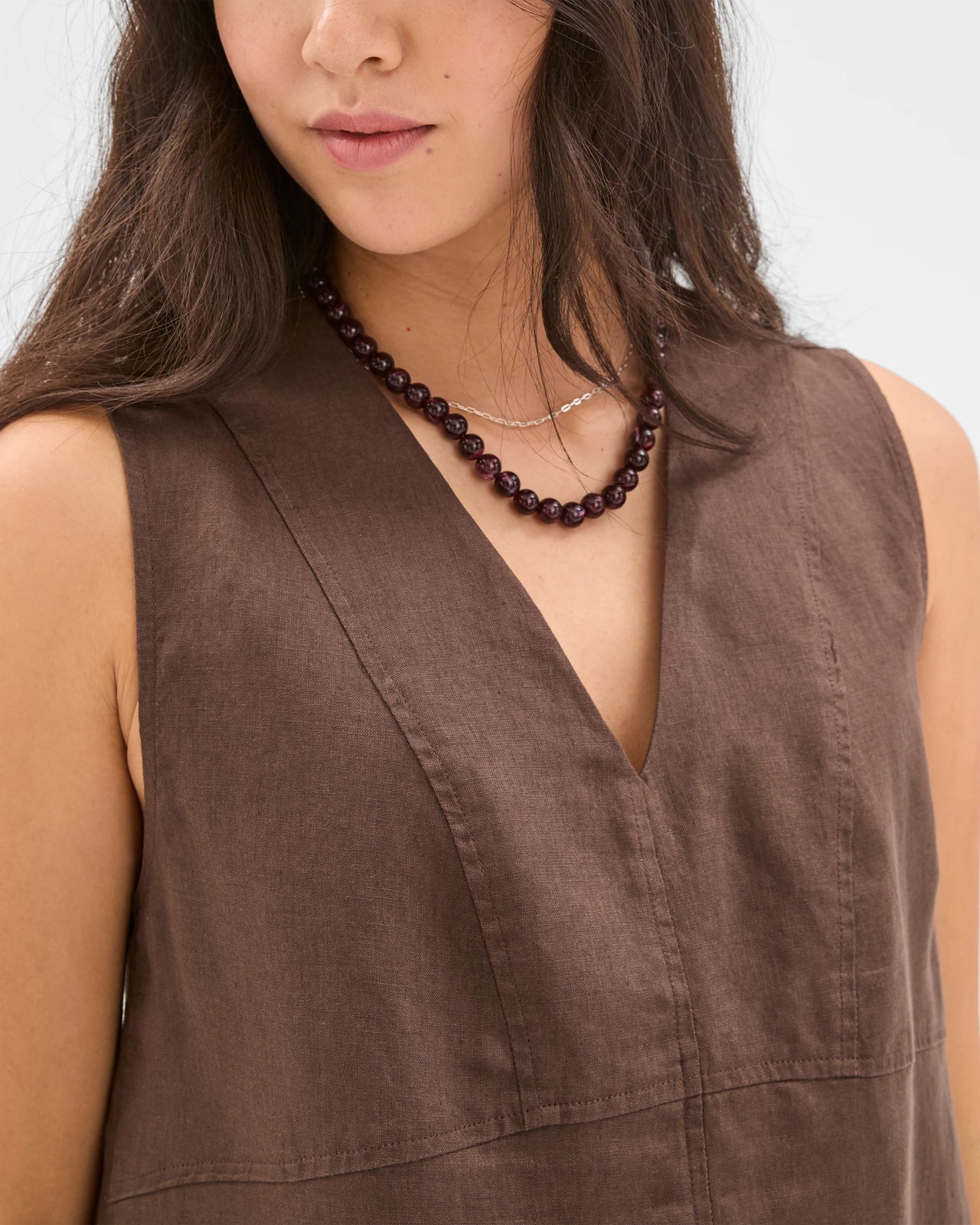 European Linen Sleeveless Tunic - Coffee Bean 5 of 6