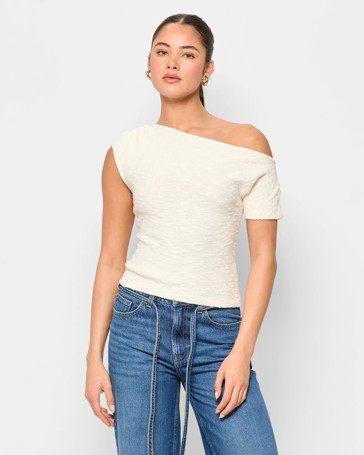 Australian Cotton Blend One Shoulder Textured T-Shirt - Lily Loves