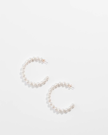 Irregular Faux Pearl Bead Hoop Earrings