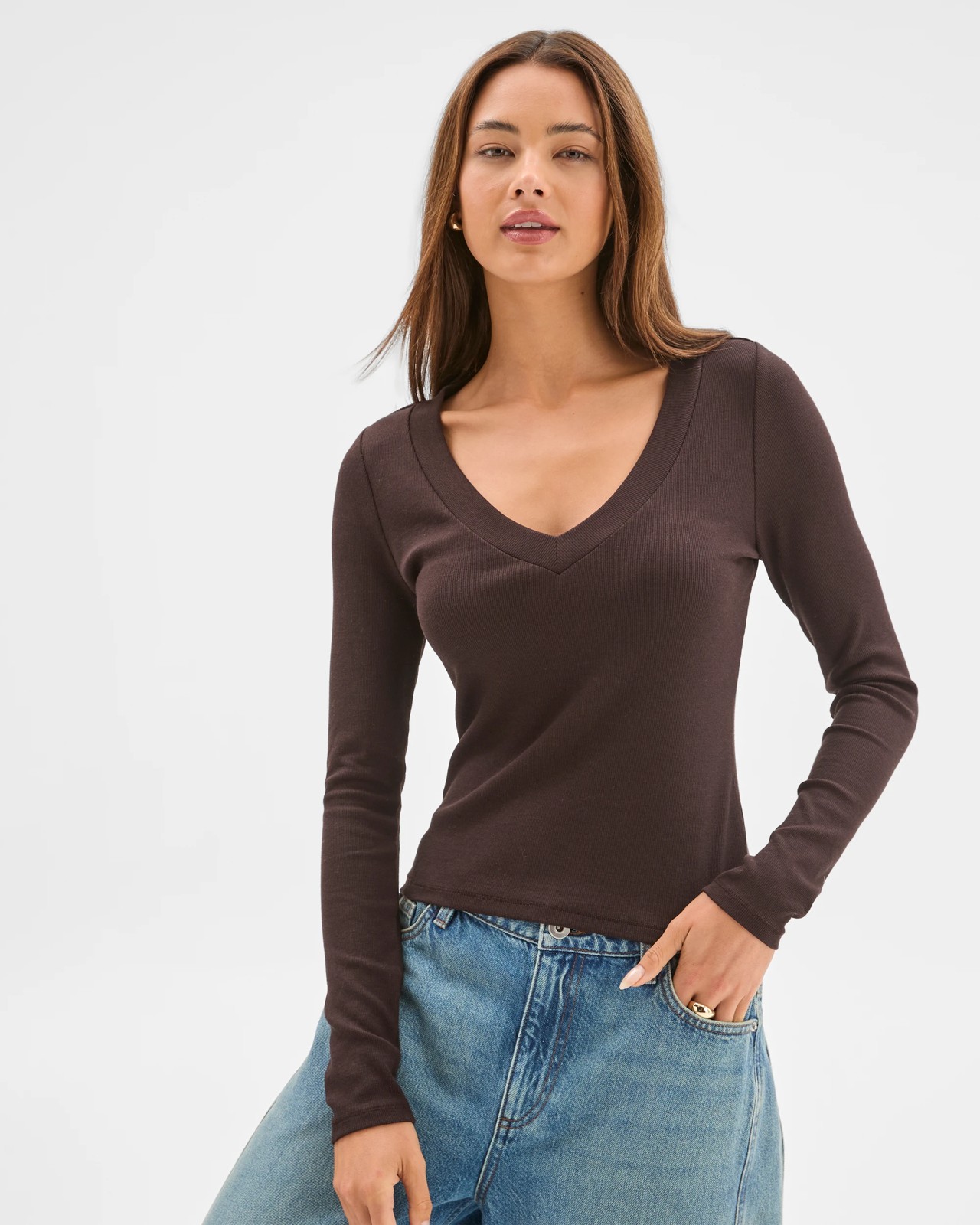 Lily Loves V-Neck Long Sleeve Top - Truffle 3 of 5
