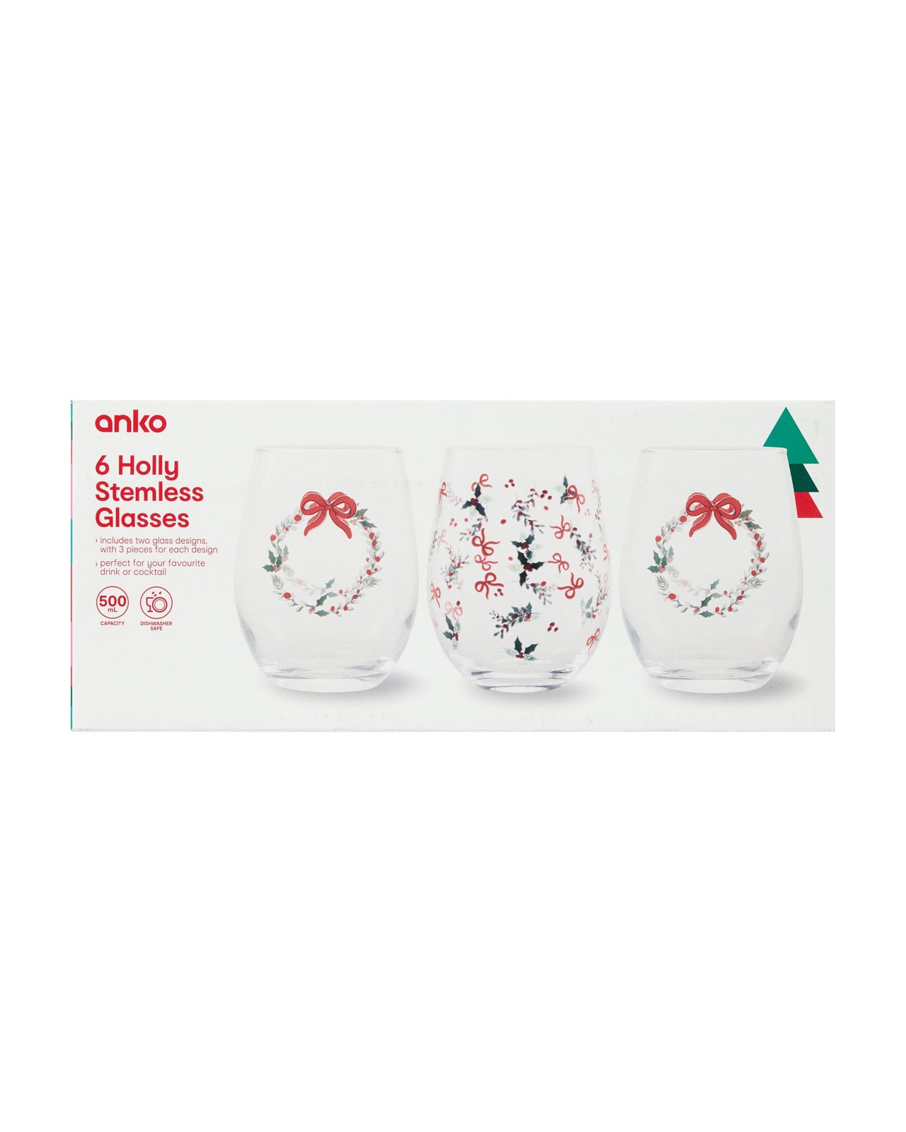 Anko 6 Holly Stemless Glasses 5 of 5