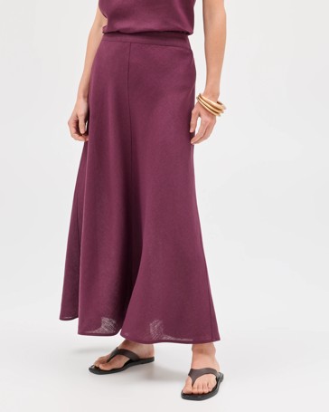 European Linen Seam Detail Midi Skirt