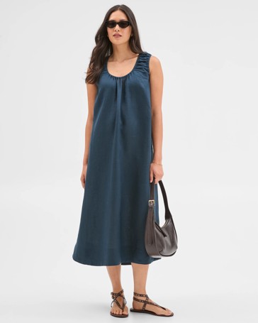 European Linen Sleeveless Scoop Neck Midi Dress