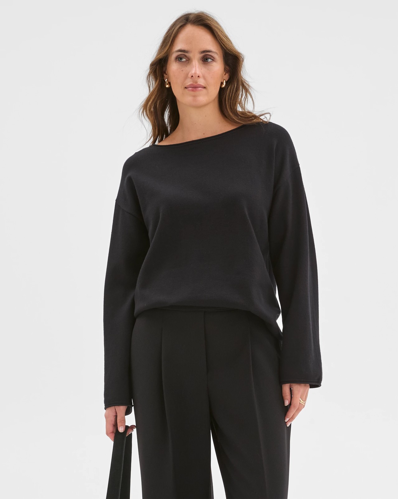 Preview Boat Neck Wide Sleeve Knit Jumper - Black 4 of 6