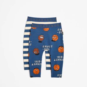Baby Bonds Stretchies Leggings 2 Pack - Navy Blue Bounce Club/Rugby Stripe