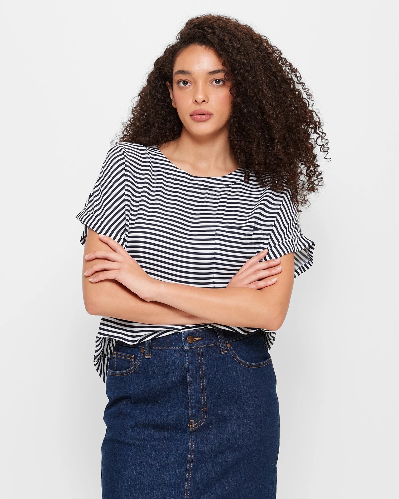 Roll Cuff T-Shirt - Navy / White Stripe | Target Australia