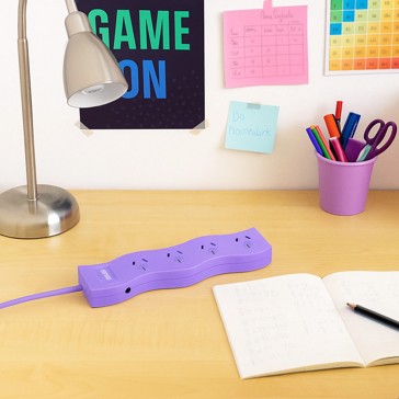 Arlec 4 Outlet Zig Zag Overload Protected Powerboard - Lilac